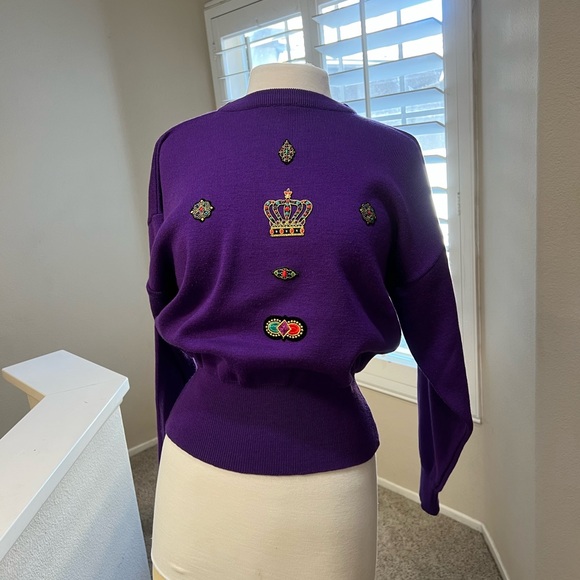 Vintage women’s knit Purple wool blend sweater crown embellished Christmas M‎ - Picture 1 of 11